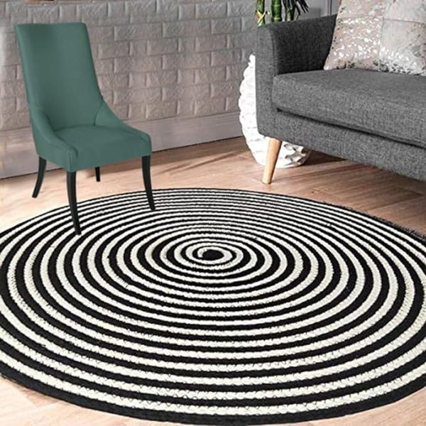 Black And Cotton Rope Round Rug 2x2ft