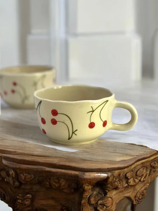 Clayful Homes Cappuccino Mug Cherry – Handmade Ceramic Mug - Image 4