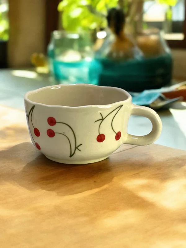 Clayful Homes Cappuccino Mug Cherry – Handmade Ceramic Mug - Image 3