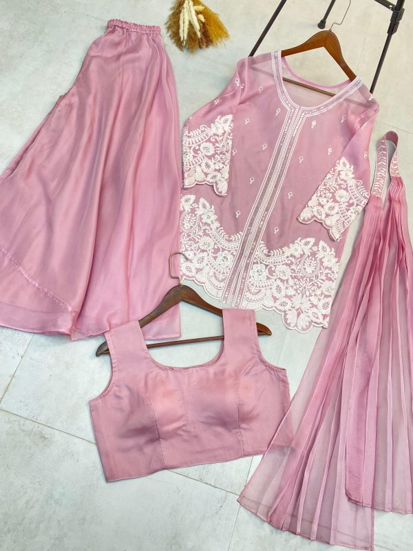 New Four-Piece Indo-Western Outfit for Trendy Wedding Season – Pink - Image 2