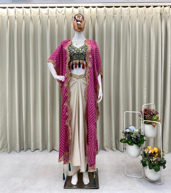 New Three-Piece Western Outfit for Trendy Wedding Season – Pink - Image 3