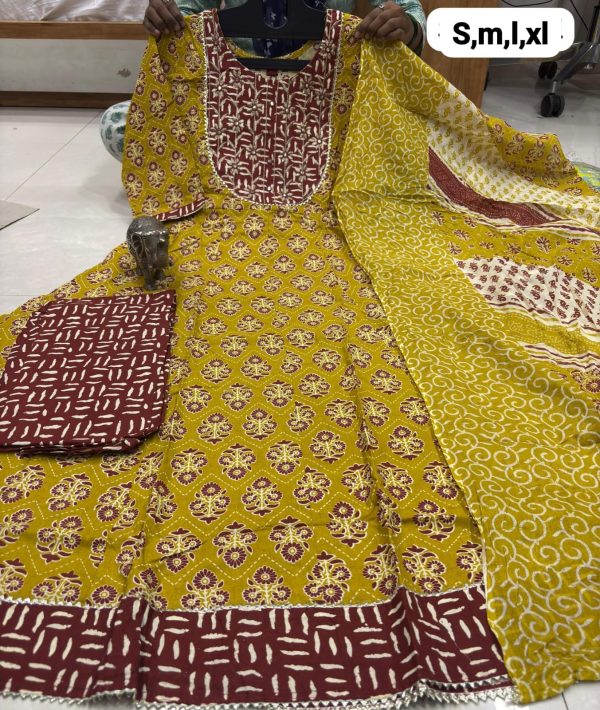 Jaipur Prints Anarkali Cotton Kurti Pant with Dupatta - Image 24