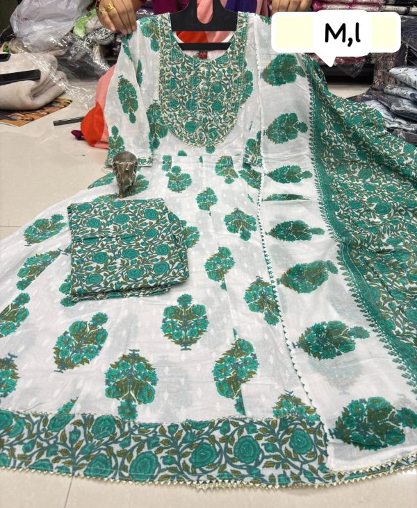 Jaipur Prints Anarkali Cotton Kurti Pant with Dupatta - Image 19