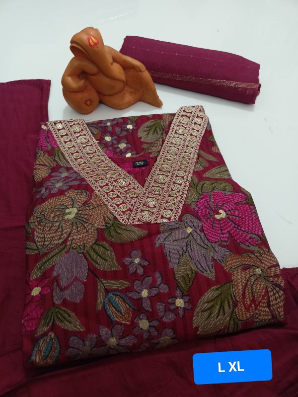 Silk Kurti Pant with Dupatta – Pink