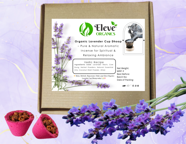 Elevemart Lavender Cup Dhoop – Premium Soothing Aromatic Incense for Relaxation, Meditation & Puja (Pack of 12+ 1 Burner Plate/Pack) | Havan Cups for Pooja, Home & Festivals | Natural Lavender Dhoop Original | Dhoop Cones |