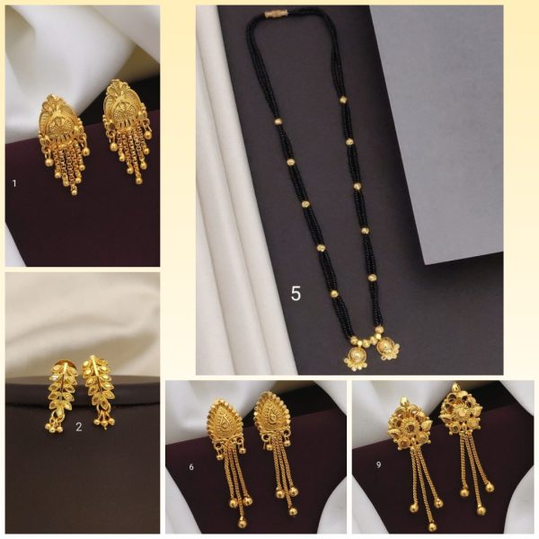 New Gold Plated Dhaga dokiya VATI mangalsutra For Women's (RK_DDM-5) & Gold Plated Earrings for Women's & Girls (RK_ G-1,G-2,G-6,G-9) (COMBO PACK OF 1 PIC & 4 PAIRS)