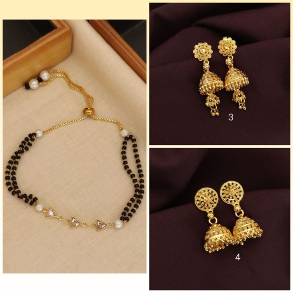 New Hand Mangalsutra Bracelet Gold plating Daily wear for girls and women's (1) & Earrings Jhumkhas New Gold Jhumka Charming Women's and Girls (RK_JE-3, JE-4) (COMBO PACK OF 1 PIC & 2 PAIRS)