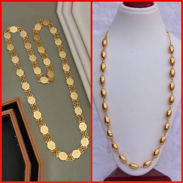 Gold Laxmi Coin Long (28 inch) Necklace For Girls and Women's & New fancy Gold limboli maala Necklaces and Chains For Girls And Women's (COMBO PACK OF 2 PIC)