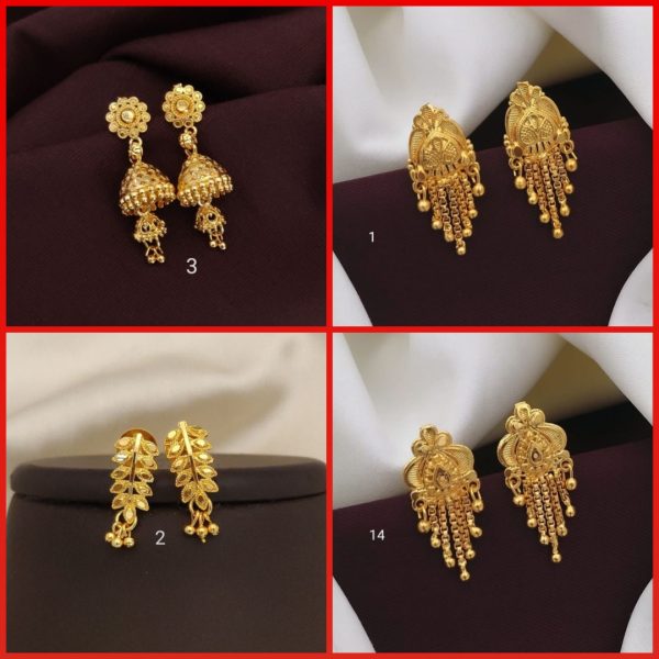 Earrings Jhumkhas Gold Jhumka Charming Women's and Girls (RK_JE-3) & Gold Plated Earrings for Women's & Girls (RK_ G-1,G-2,G-14) (COMBO PACK OF 4 PAIRS)