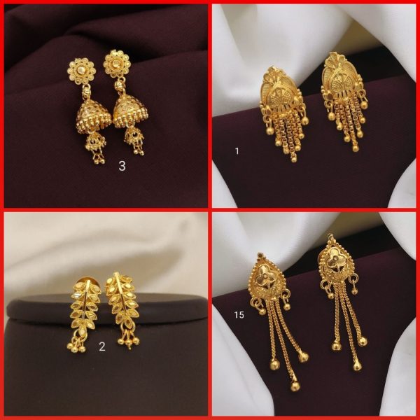 Earrings Jhumkhas Gold Jhumka Charming Women's and Girls (RK_JE-3) & Gold Plated Earrings for Women's & Girls (RK_ G-1,G-2,G-15) (COMBO PACK OF 4 PAIRS)