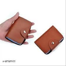 2 PIECES Brown Button ATM Designer Tan Rexine Solid Two Fold Wallet For Men