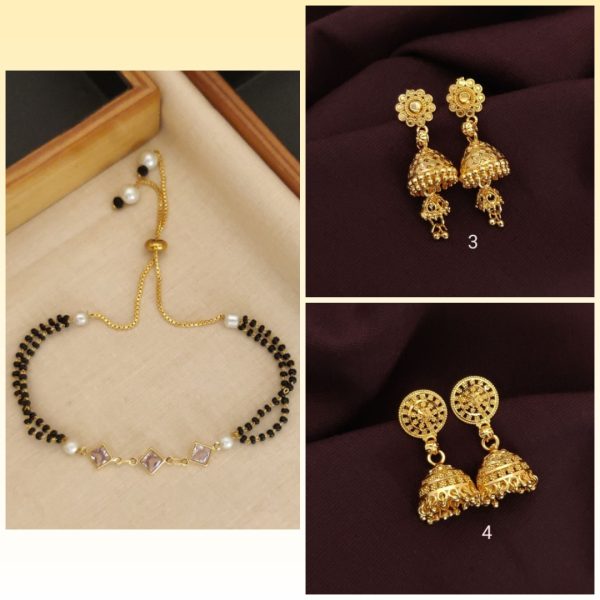 New Hand Mangalsutra Bracelet Gold plating Daily wear for girls and women's (3) & Earrings Jhumkhas New Gold Jhumka Charming Women's and Girls (RK_JE-3, JE-4) (COMBO PACK OF 1 PIC & 2 PAIRS)