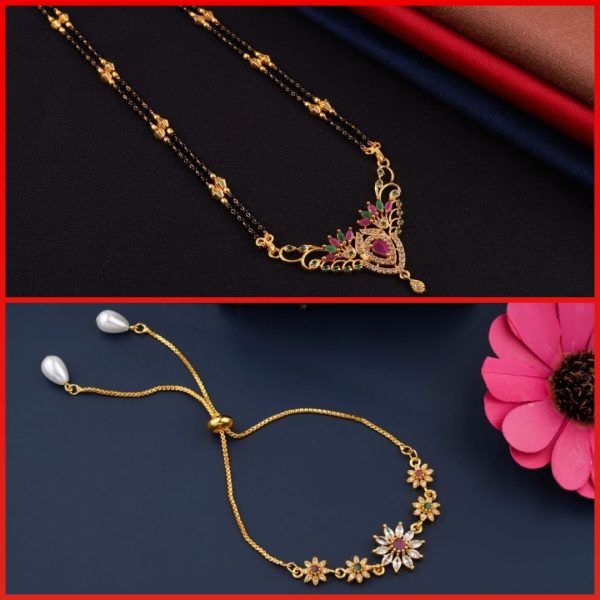 Fancy Multi Color A.D double line kidiya Mangalsutra For Women's (7) & New bracelet A.D jewellery for girls and women's (COMBO PACK OF 2 PIC)