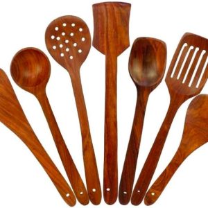 Set of 7 Kitchen Utensils Set, Wooden Cooking Utensil Set Non-Stick Pan Kitchen Tool Wooden Cooking Spoons and Spatulas Wooden Spoons for Cooking Spoon