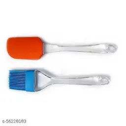 7 inches (small) Silicone Spatula and Brush Set of 2 for Cake Mixer, Baking, Oiling, BBQ, Oven Tandoor Grilling Non Stick Cookware other kitchen tools