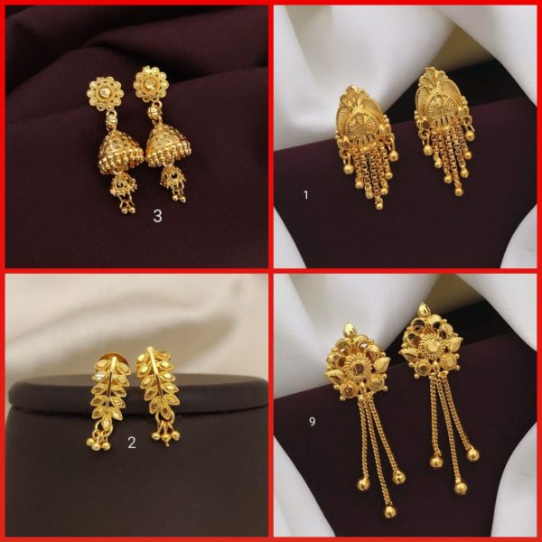 Earrings Jhumkhas Gold Jhumka Charming Women's and Girls (RK_JE-3) & Gold Plated Earrings for Women's & Girls (RK_ G-1,G-2,G-9) (COMBO PACK OF 4 PAIRS)