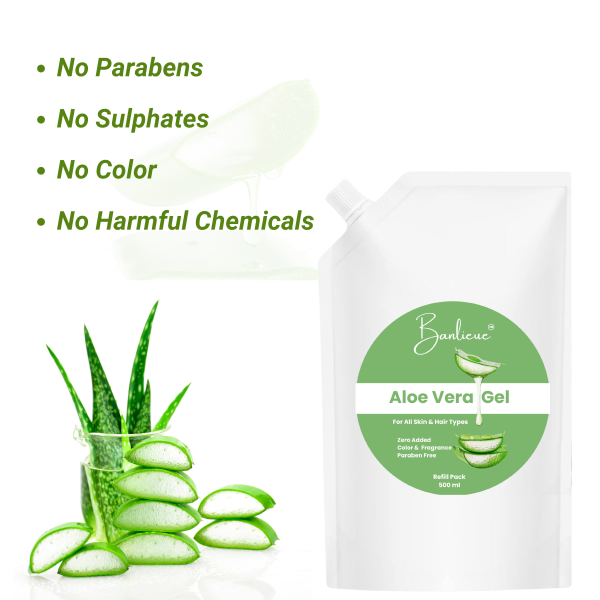 Banlieue Aloe Vera Gel Refill Pack | Pure & Natural Skincare Solution for All Skin type 500ml - Image 6