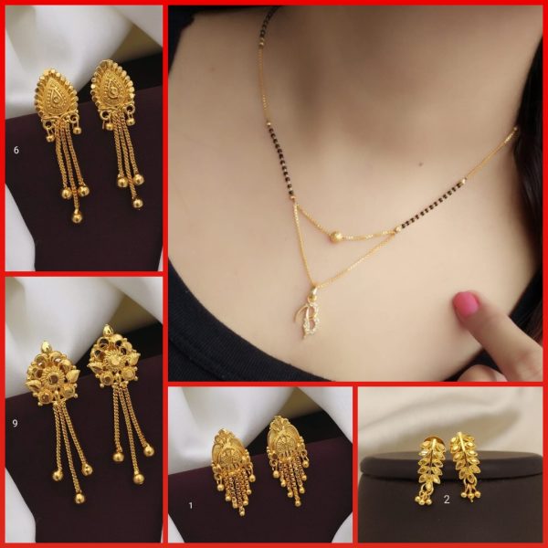 B Alphabet letter name New Gold mangalsutras for Women's & Gold Plated Earrings for Women's & Girls (RK_ G-1,G-2,G-6,G-9) (COMBO PACK OF 1 PIC & 4 PAIRS)