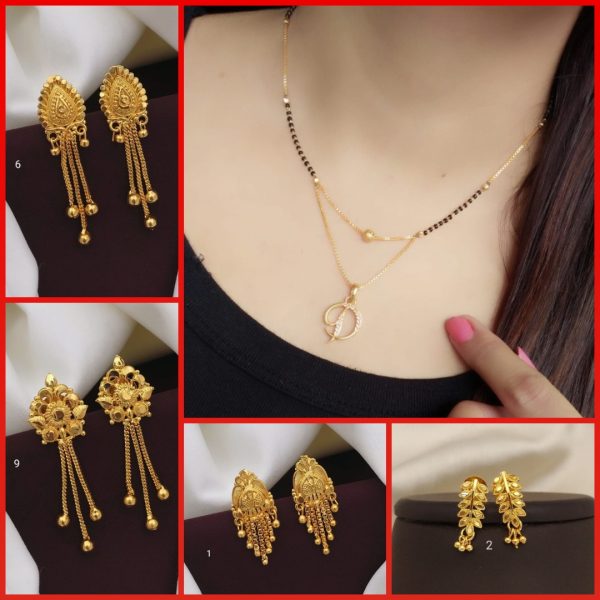 D Alphabet letter name New Gold mangalsutras for Women's & Gold Plated Earrings for Women's & Girls (RK_ G-1,G-2,G-6,G-9) (COMBO PACK OF 1 PIC & 4 PAIRS)