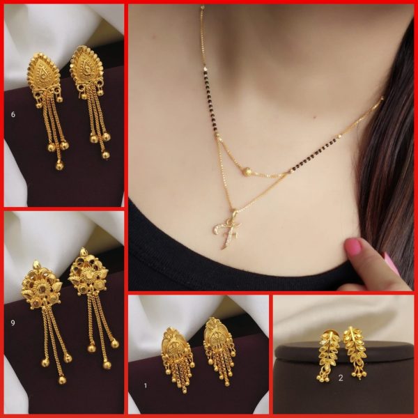 F Alphabet letter name New Gold mangalsutras for Women's & Gold Plated Earrings for Women's & Girls (RK_ G-1,G-2,G-6,G-9) (COMBO PACK OF 1 PIC & 4 PAIRS)