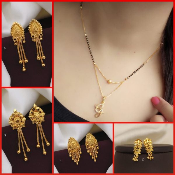 G Alphabet letter name New Gold mangalsutras for Women's & Gold Plated Earrings for Women's & Girls (RK_ G-1,G-2,G-6,G-9) (COMBO PACK OF 1 PIC & 4 PAIRS)