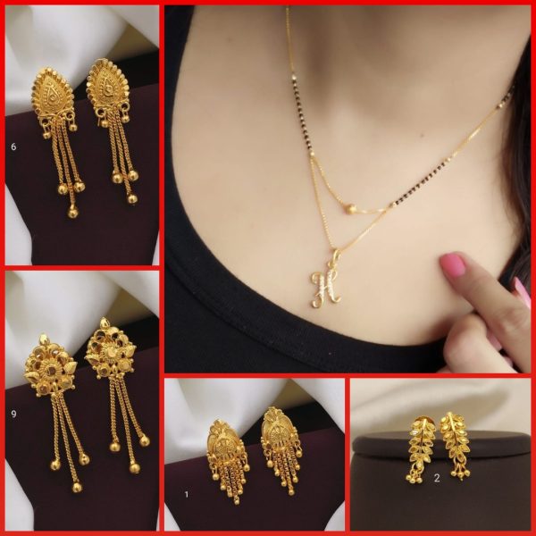 H Alphabet letter name New Gold mangalsutras for Women's & Gold Plated Earrings for Women's & Girls (RK_ G-1,G-2,G-6,G-9) (COMBO PACK OF 1 PIC & 4 PAIRS)