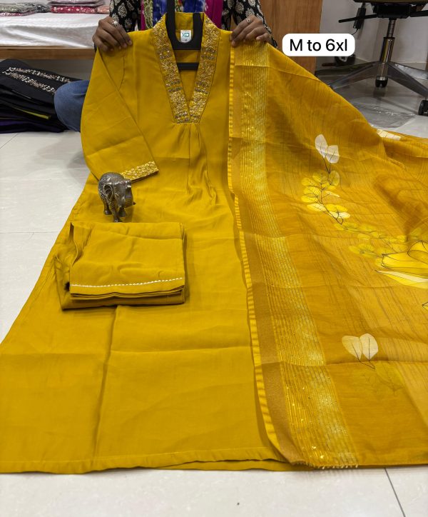 Premium maslin kurti with pant and dupatta - Image 7