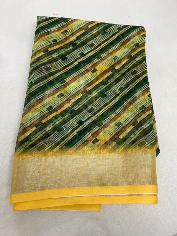 Elegant Cotton Linen Saree with Sequin Deco Lace Border - Image 2