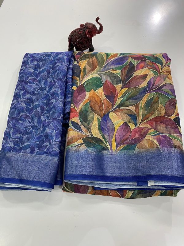 Elegant Cotton Linen Saree with Sequin Deco Lace Border - Image 6