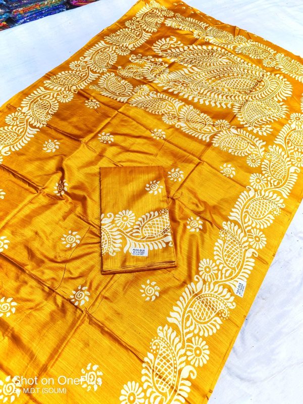 SEMI PURE SILK WORK DONE PRINTED SAREE - Image 4