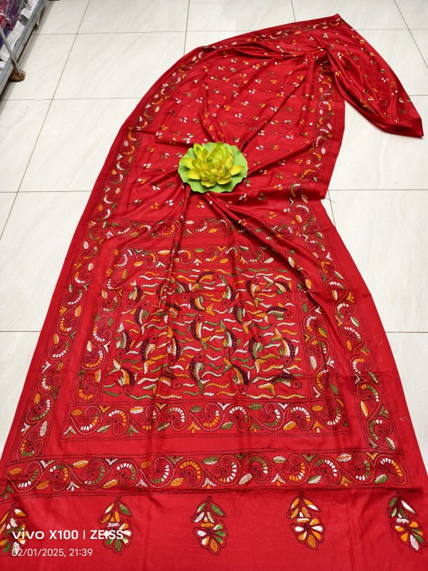 ASSAM SILK SAREE WITH KANTHA STITCH - Image 2