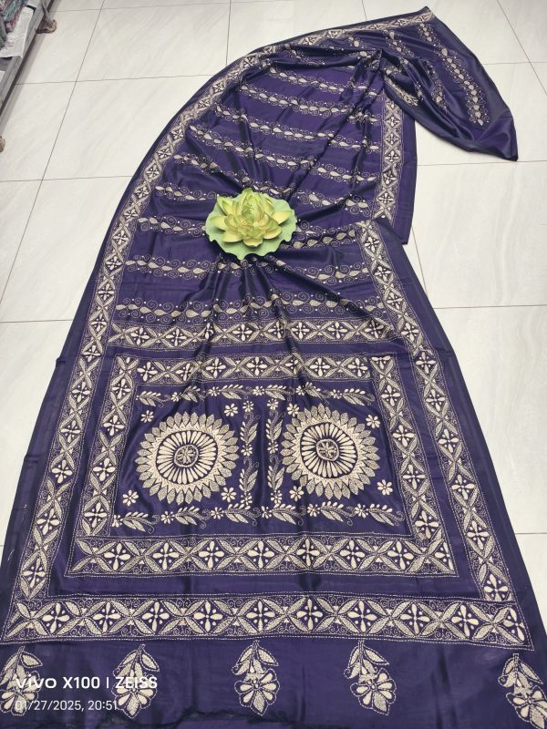 ASSAM SILK SAREE WITH KANTHA STITCH - Image 9