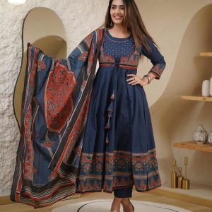 Exclusive Premium Cotton Printed Kurta Pant & Dupatta Set