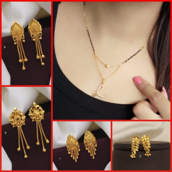 L Alphabet letter name New Gold mangalsutras for Women's & Gold Plated Earrings for Women's & Girls (RK_ G-1,G-2,G-6,G-9) (COMBO PACK OF 1 PIC & 4 PAIRS)