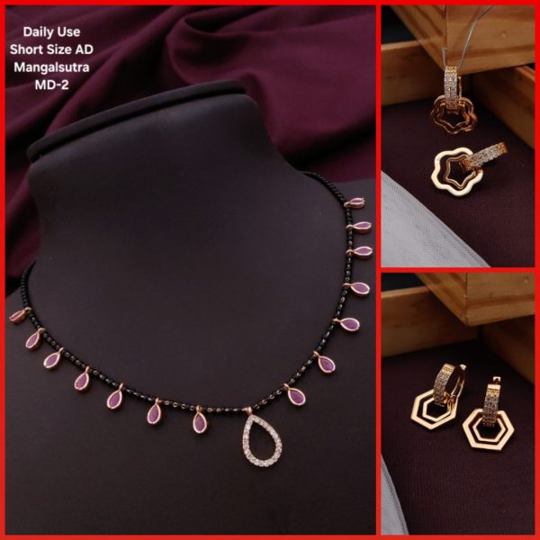 New fancy AD Rose Gold Short Daily Use MangalSutra for Women's (RK_MD-2) & Rose Gold Plated A.D Stylish Earrings for Women's and Girls (RK-05_06) (COMBO PACK OF 1 PIC & 2 PAIRS)