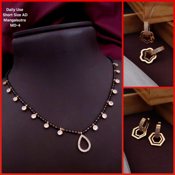 New fancy AD Rose Gold Short Daily Use MangalSutra for Women's (RK_MD-4) & Rose Gold Plated A.D Stylish Earrings for Women's and Girls (RK-05_06) (COMBO PACK OF 1 PIC & 2 PAIRS)