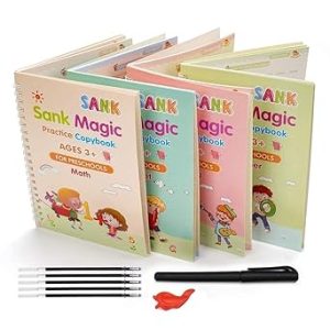 Magic Practice Copybook, (4 Book + 4 Refill) Number Tracing Book for Preschoolers with Pen, Magic Calligraphy Copybook Set Practical Reusable Writing Tool Simple Hand Lettering