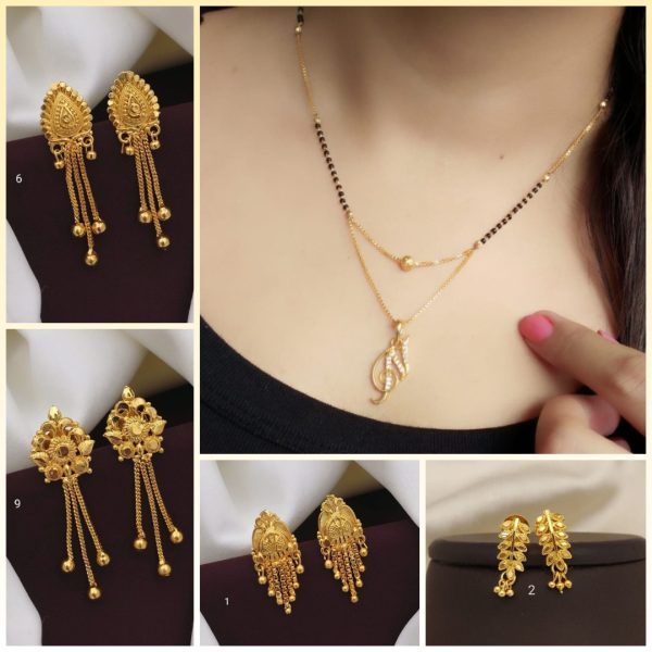 N Alphabet letter name New Gold mangalsutras for Women's & Gold Plated Earrings for Women's & Girls (RK_ G-1,G-2,G-6,G-9) (COMBO PACK OF 1 PIC & 4 PAIRS)