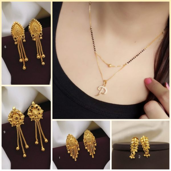 P Alphabet letter name New Gold mangalsutras for Women's & Gold Plated Earrings for Women's & Girls (RK_ G-1,G-2,G-6,G-9) (COMBO PACK OF 1 PIC & 4 PAIRS)