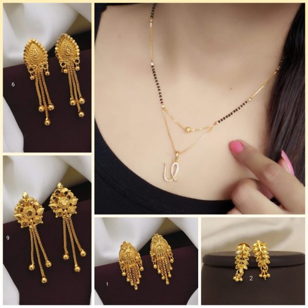 U Alphabet letter name New Gold mangalsutras for Women's & Gold Plated Earrings for Women's & Girls (RK_ G-1,G-2,G-6,G-9) (COMBO PACK OF 1 PIC & 4 PAIRS)