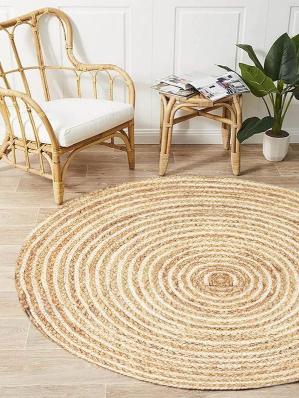 White And Cotton Rope Round Rug 2x2ft