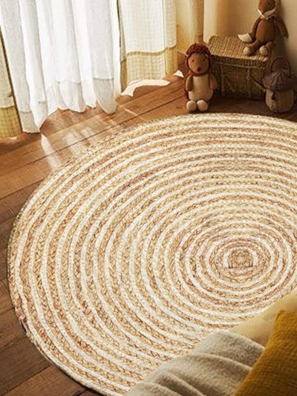 White And Cotton Rope Round Rug 2x2ft - Image 5