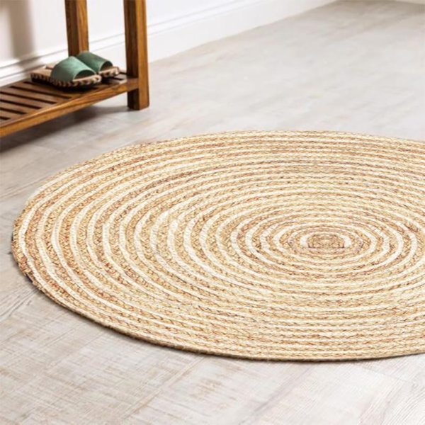 White And Cotton Rope Round Rug 2x2ft - Image 6