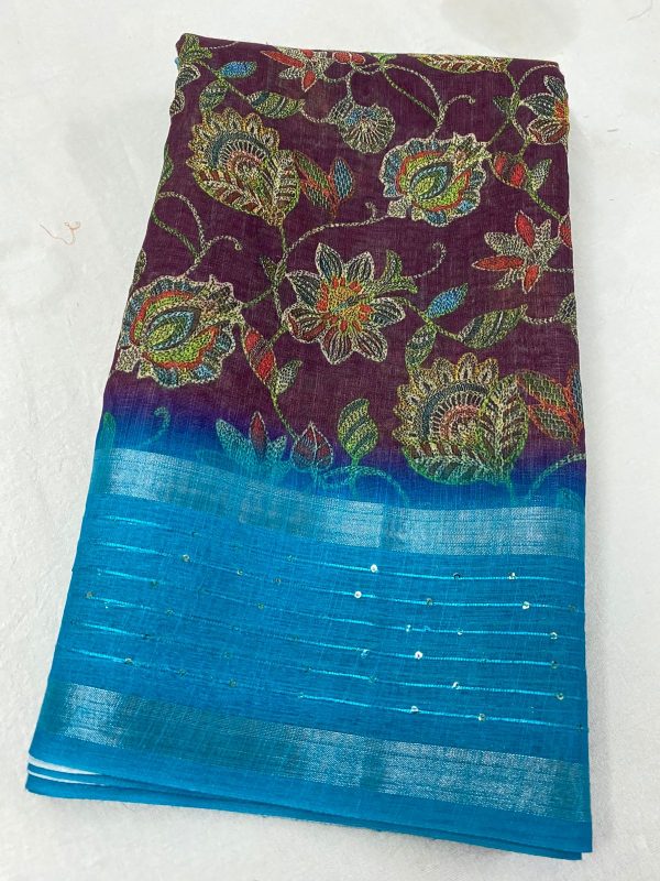 Elegant Cotton Linen Saree with Sequin Deco Lace Border - Image 4