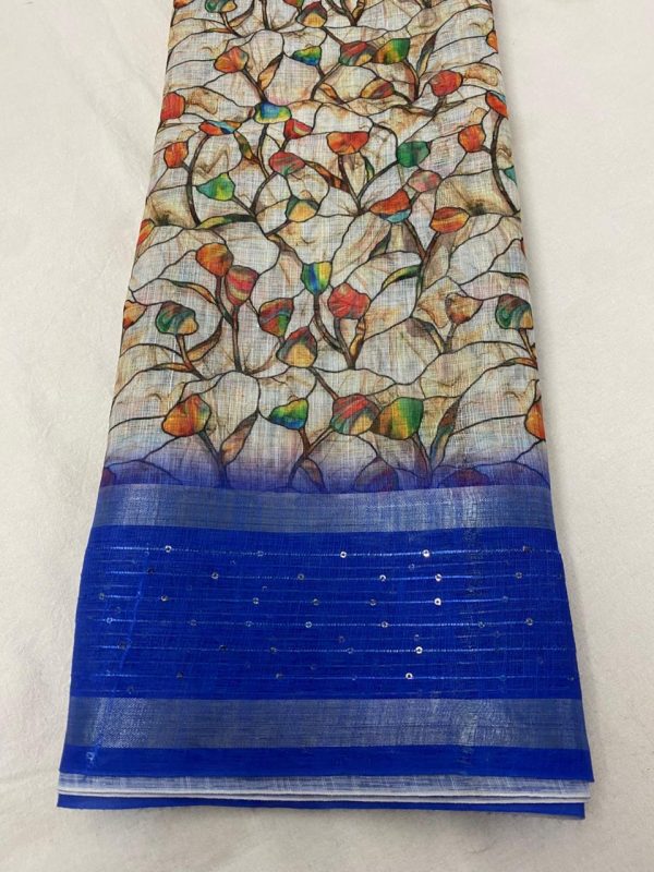 Elegant Cotton Linen Saree with Sequin Deco Lace Border - Image 2