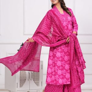 Tijuca fashion Pure Cotton 3 piece flared suit with palazzo , sequence handwork on the upper front