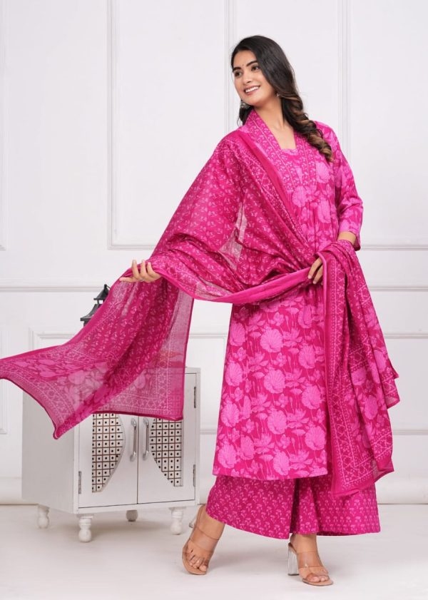 Tijuca fashion Pure Cotton 3 piece flared suit with palazzo , sequence handwork on the upper front