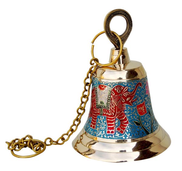 Brass Hanging Temple Pooja Bell, Bell Blue Color (FMAS513 B) - Image 2