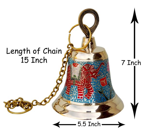 Brass Hanging Temple Pooja Bell, Bell Blue Color (FMAS513 B)