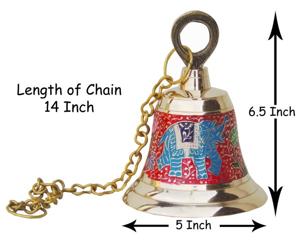 Brass Hanging Temple Pooja Bell, Bell Red Color (FMAS514 A)